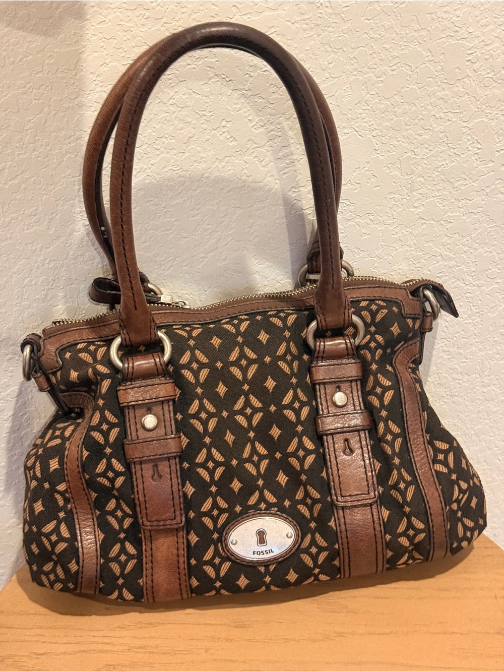 Fossil Brown and Tan Patterned Satchel